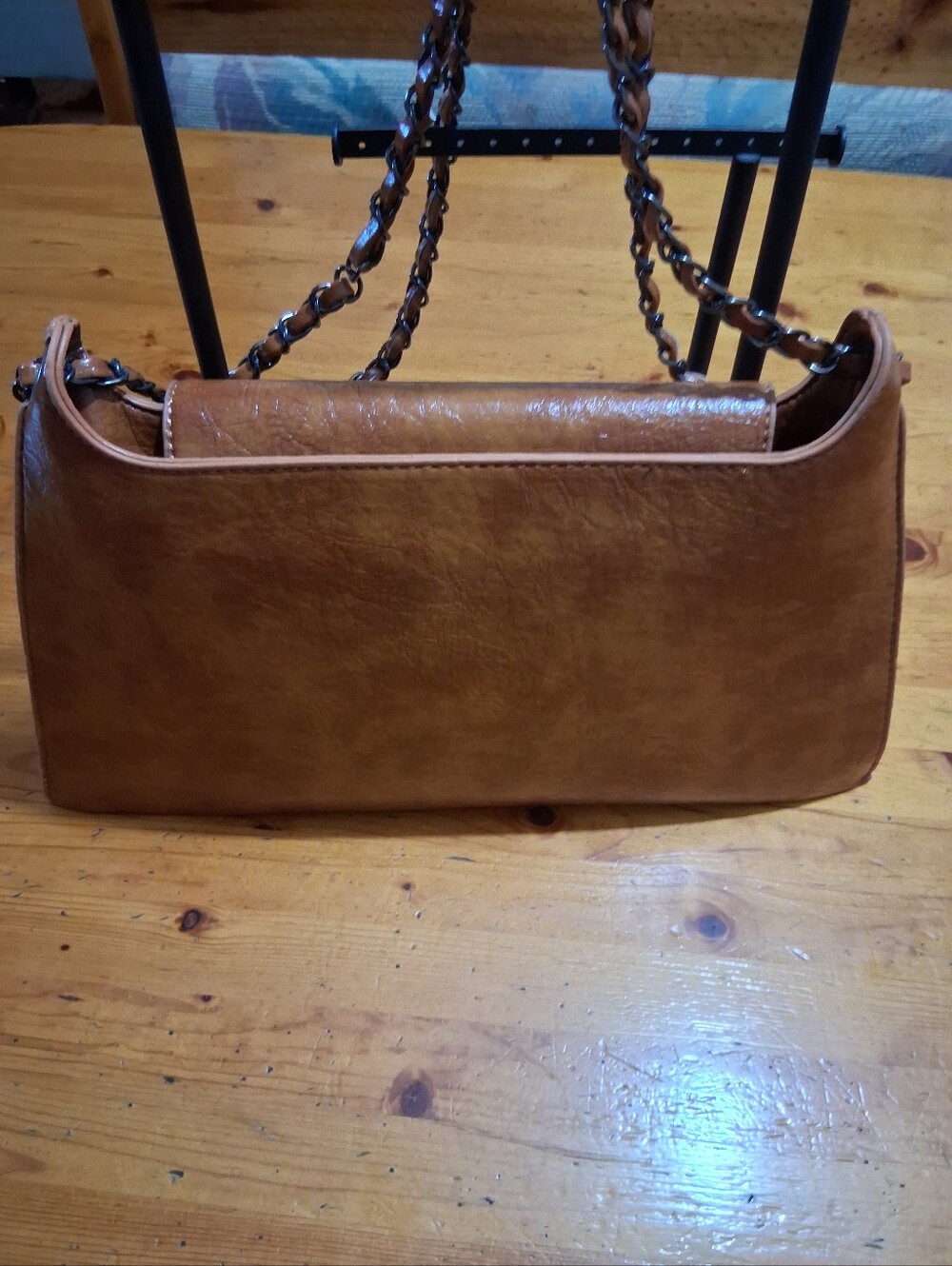 Women's Tan Faux Leather Chain-Strap Shoulder Bag Purse - Picture 7 of 9